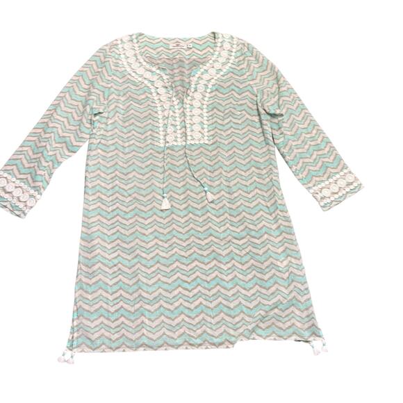Vineyard Vines Women’s swim coverup aqua gray chevron embroidery tassel Size M - Picture 1 of 7